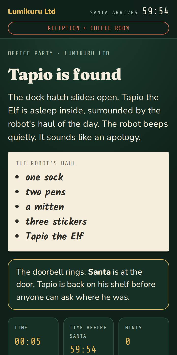 Tapio is found and back on his shelf