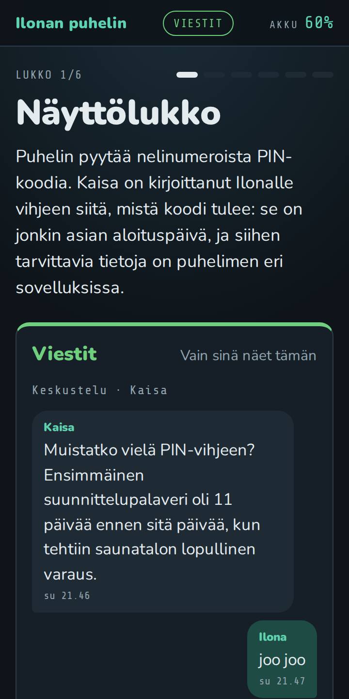 Pelaajan oma näkymä Viestit-sovelluksessa